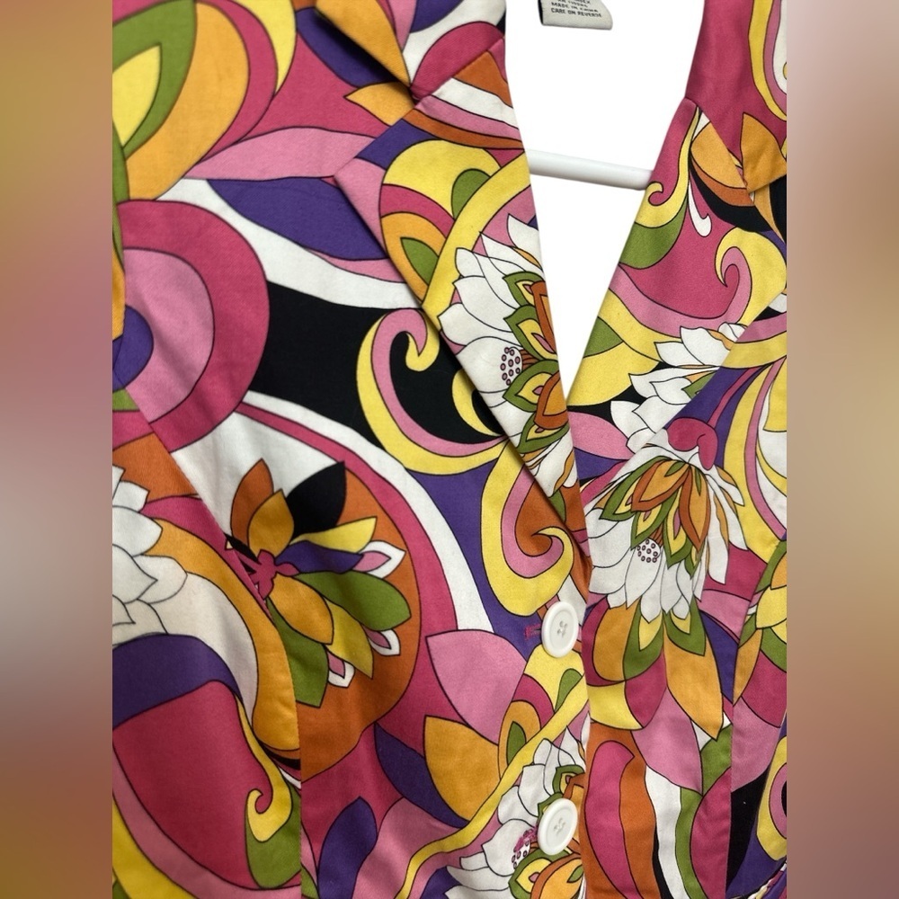 Paraphrase Multicolored 60s Pattern Button Front … - image 3